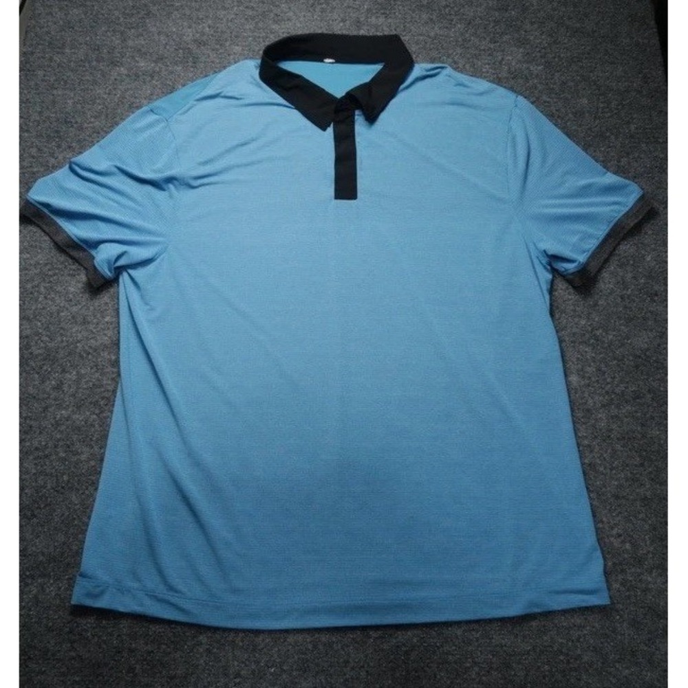 Lululemon Mens Performance Golf Polo Shirt Blue Striped Wicking Athletic Size M